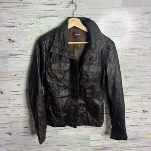 Danier brown leather jacket size xs made in Canada